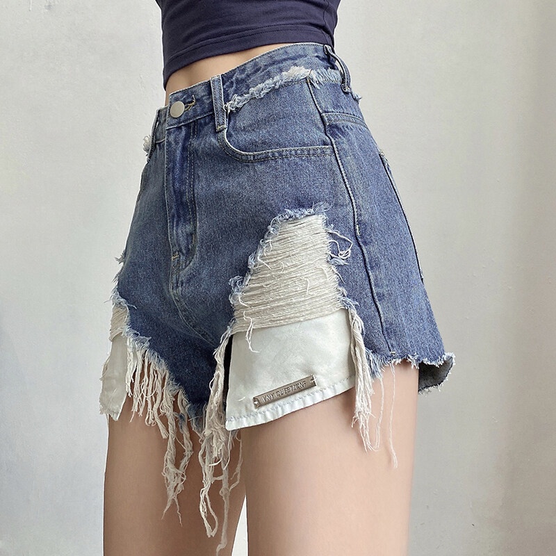 Kliou 2022 Mới vào mùa hè Quần short denim Kliou lưng cao phong cách retro đường phố thời trang mùa hè cho nữ