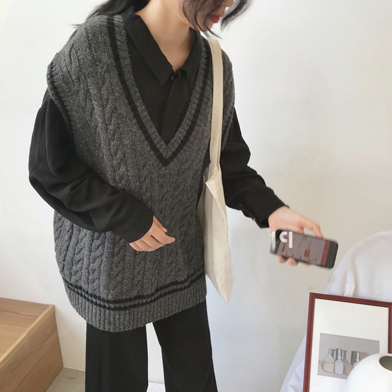 Xiaozhainv Áo dệt kim dáng rộng cổ chữ V không tay phong cách Hàn Quốc thời trang nữ dễ thương | BigBuy360 - bigbuy360.vn