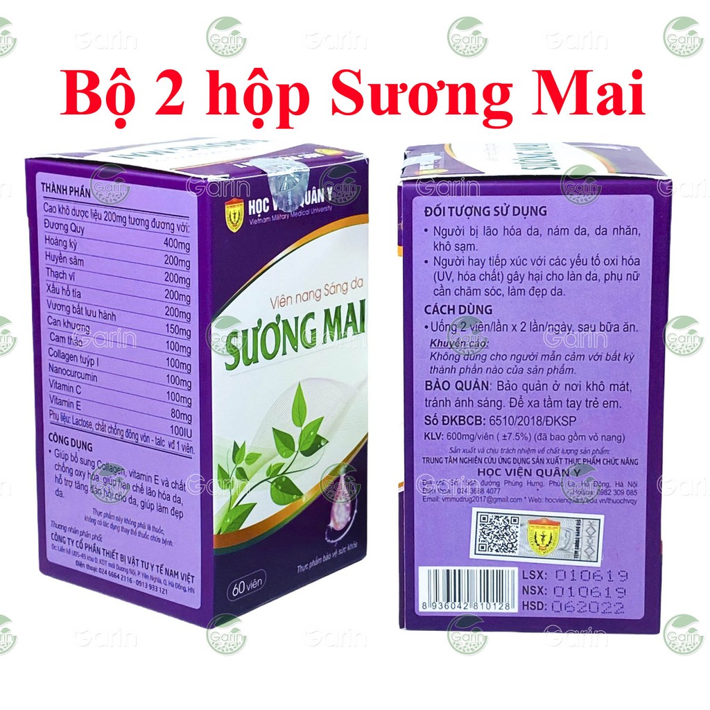 Bộ 2 hộp viên uống sáng da Sương Mai Học Viện Quân Y