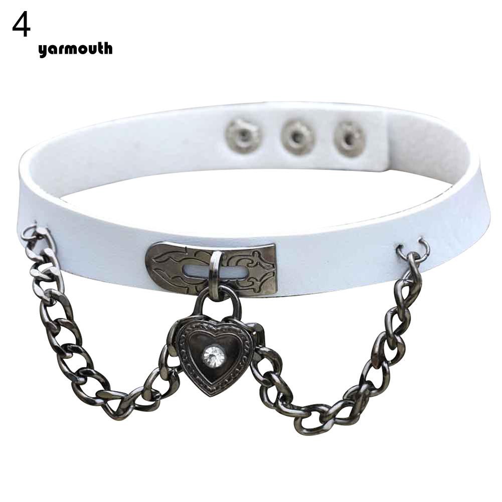 Vòng Choker đeo cổ bằng da giả mặt trái tim phối dây móc xích thời trang cho nữ