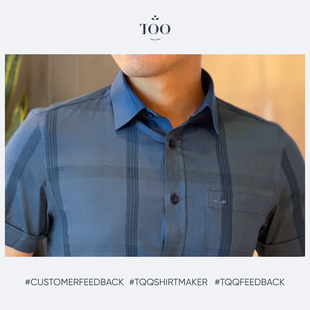 Áo sơ mi nam ngắn tay TQQ có co dãn hạn chế nhăn dáng Slimfit công sở ôm nhẹ K423CSC-CB màu xanh lông công
