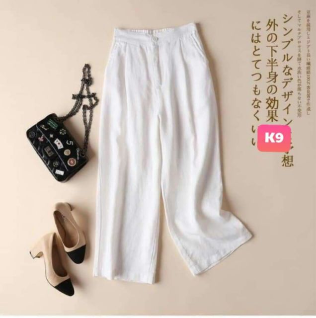 [AN MỘC] Quần ống sớ culottes đũi thô xước chun sau cho nữ