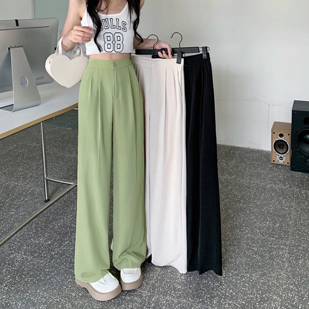 Quần tay nữ kiểu baggy thiết kế ống rộng dập ly eo sang chảnh