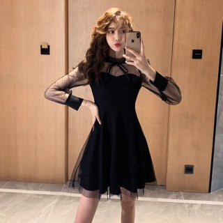 đầm thu đông 2019 chât voan tay lưới