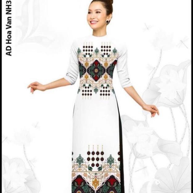 áo dài hoa văn thổ cẩm nền trắng