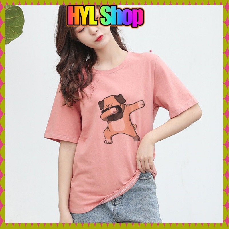 Áo Thun Tay Lỡ In Hình Chó Pug Chất Liệu Cotton Thấm Hút Co Giãn Tốt-HYL Shop Áo Unisex HCM