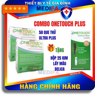 COMBO 50 Que thử đường huyết One Touch Ultra Plus TẶNG Hộp 25 kim lấy máu thumbnail