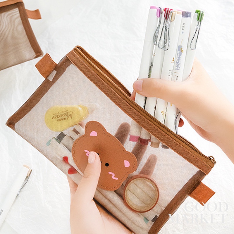 Túi Lưới Đựng Bút Trong Suốt Họa Tiết Hoạt Hình Đáng Yêu Cho Bé