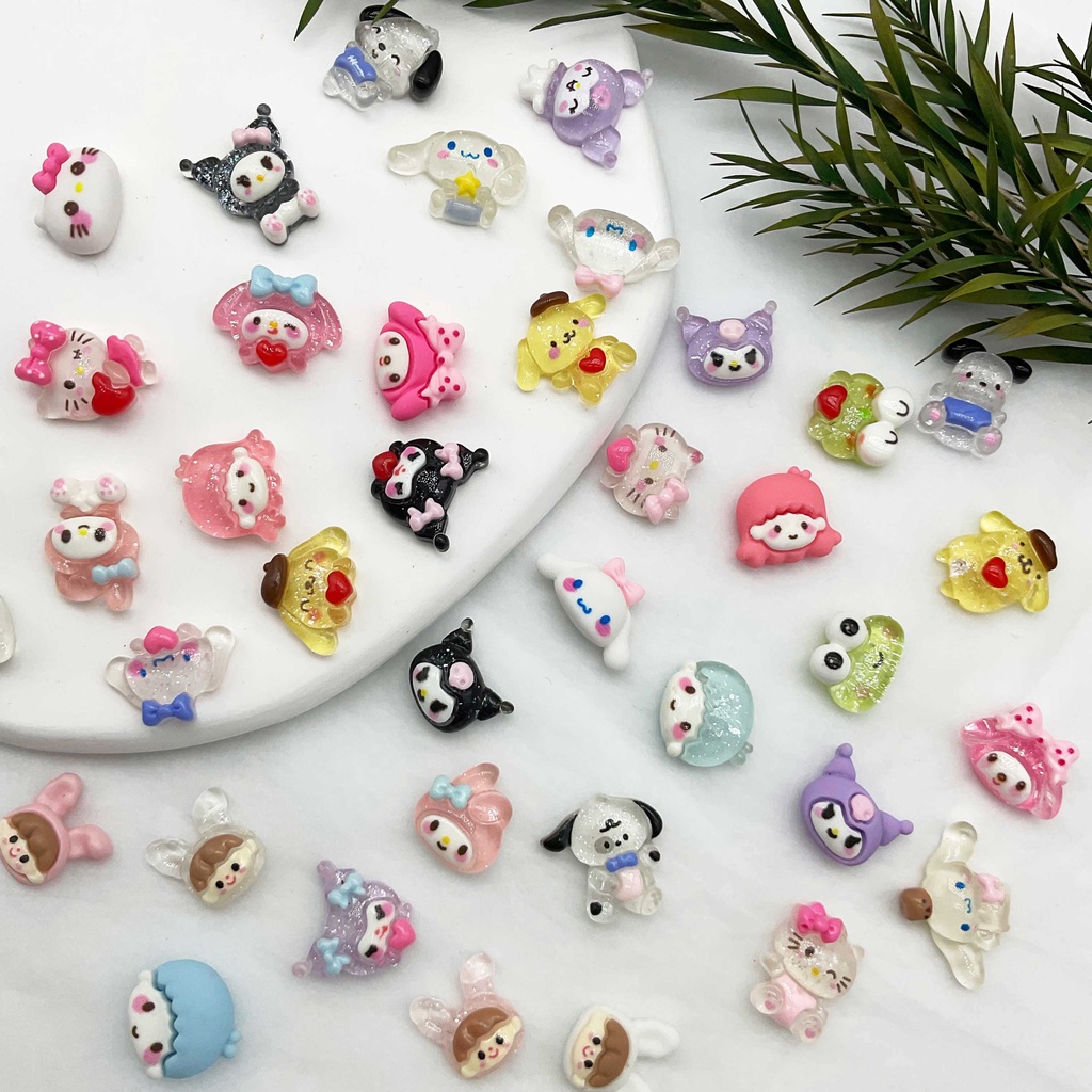 SANRIO Set 20 Phụ Kiện Trang Trí Móng Tay / Móng Tay / Điện Thoại Họa Tiết Hoạt Hình 3D Dễ Thương DIY