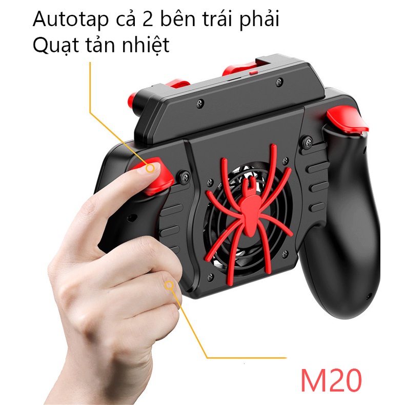 Tay cầm autotap quạt tản nhiệt 2in1 chơi PUBG, Freefire - M20