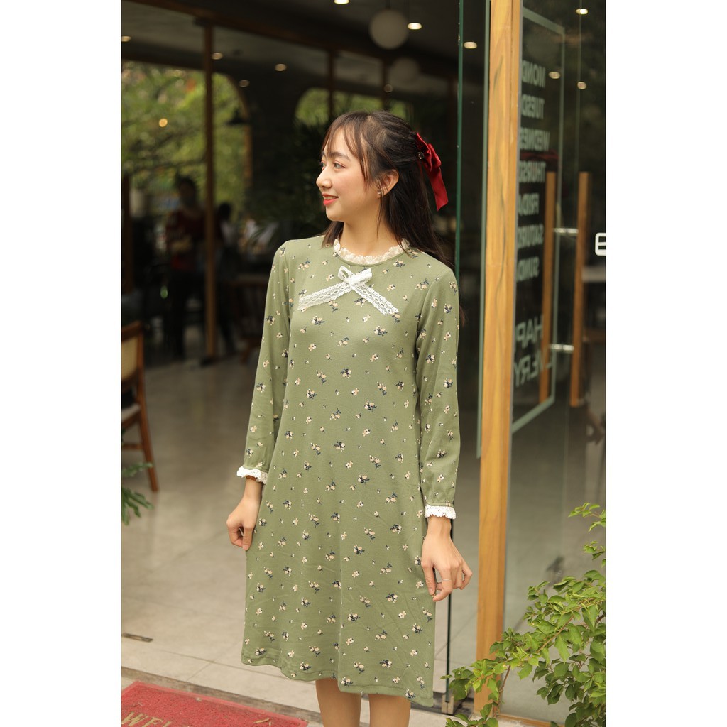 Váy len tăm hoa xanh phối ren siêu xinh