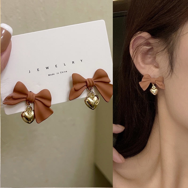 Bông Tai S925 Hình Trái Tim/Nơ Dễ Thương Phong Cách Hàn Quốc Cho Nữ