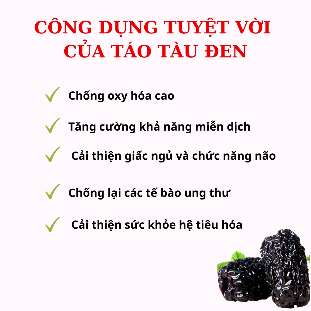 Táo tàu đen sấy lạnh Robi Mart gói 500gr - Ngủ ngon giấc và tốt cho hệ tiêu hóa hàng loại 1 chính hãng