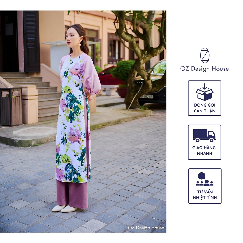 Quần áo dài nữ truyền thống OZ Design House QU01183AUT22 màu tím dịu dàng chất liệu linen thoáng mát