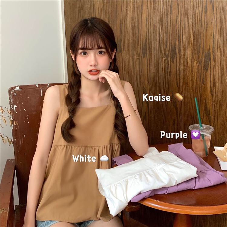 (ĐŨI L1) ÁO BABYDOLL 2 DÂY THẮT NƠ LƯNG TÍM BE TRẮNG ULZZANG - ÁO ĐŨI DÂY BẢN TO NƠ SAU