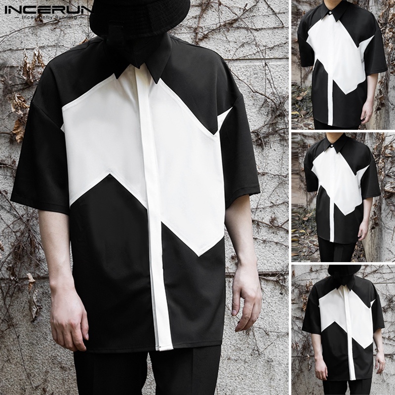 Áo sơ mi INCERUN dáng rộng in màu độc lạ phong cách mùa hè cho nam