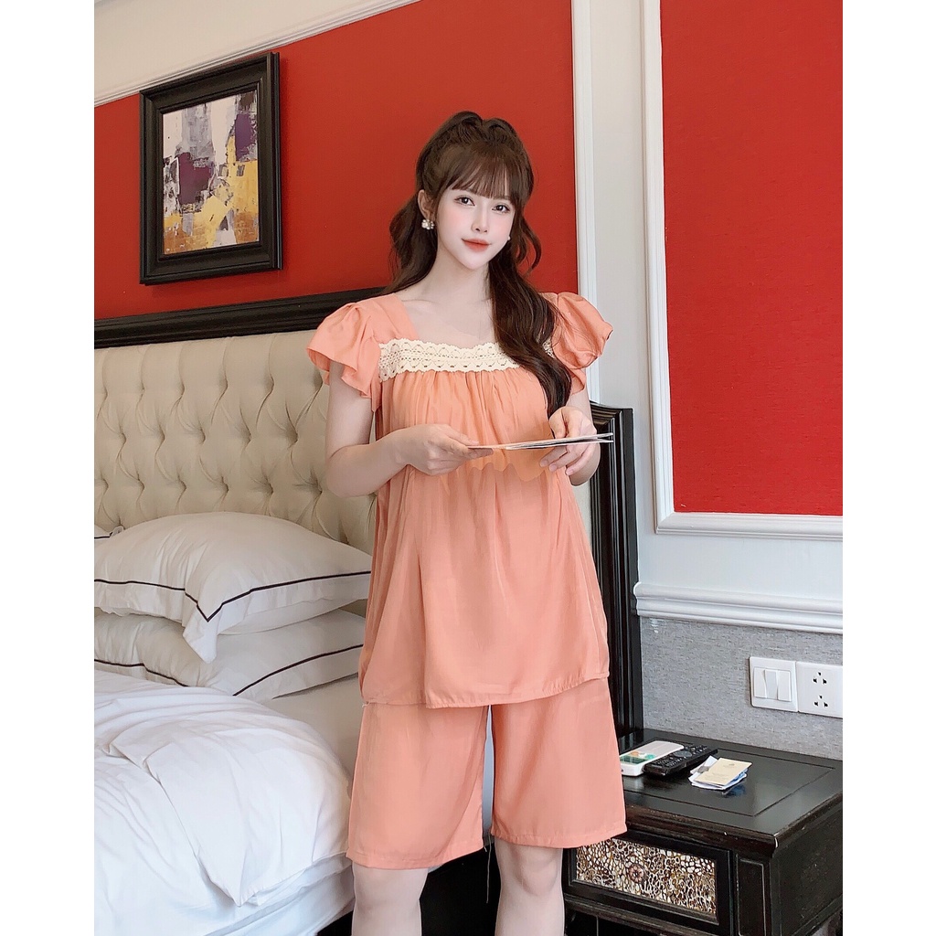 Bộ đùi mặc nhà Bầu Sau Sinh mùa hè chất Đũi siêu mát - Free size 45-65kg