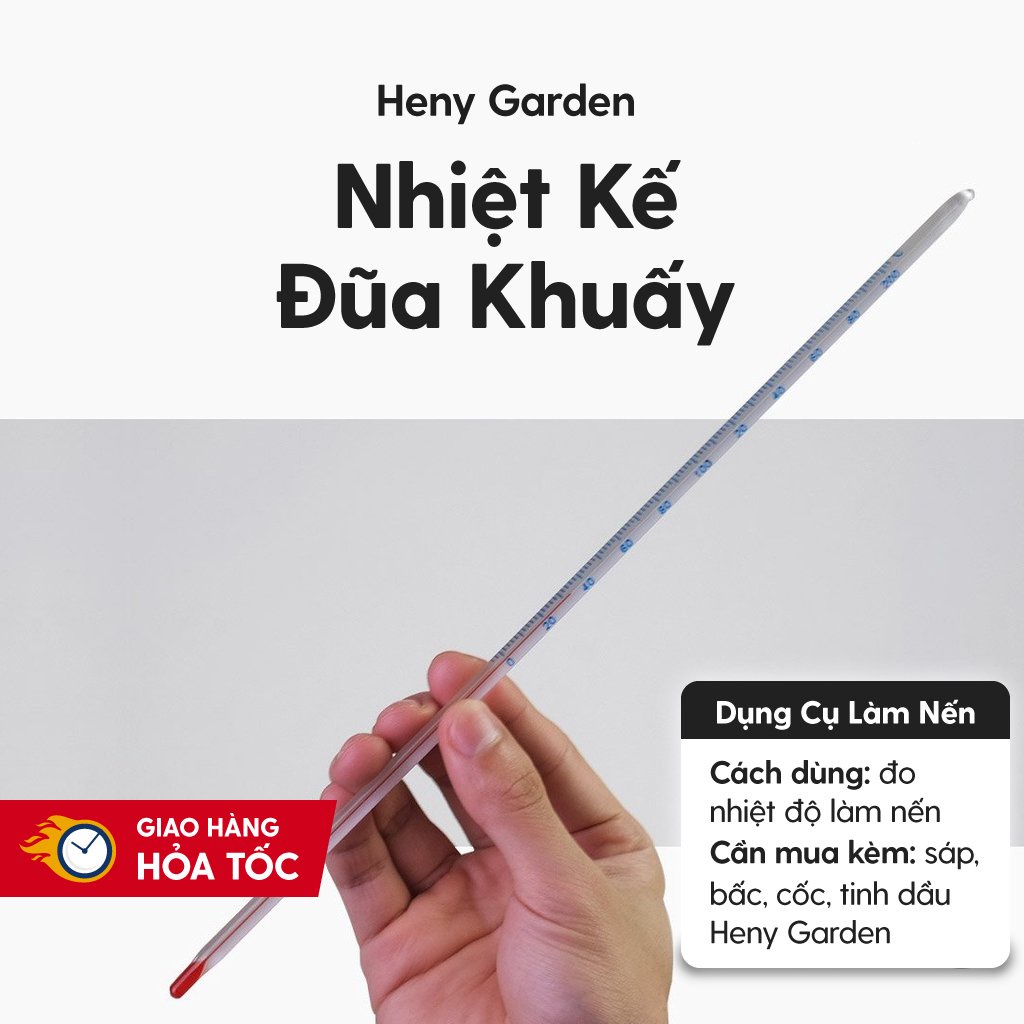 Nhiệt Kế Thủy Ngân Làm Nến 200 độ C (Có Video) - Dụng Cụ &amp; Nguyên Liệu Làm Nến Thơm - Tặng Tinh Dầu Mẫu Thử Heny Garden