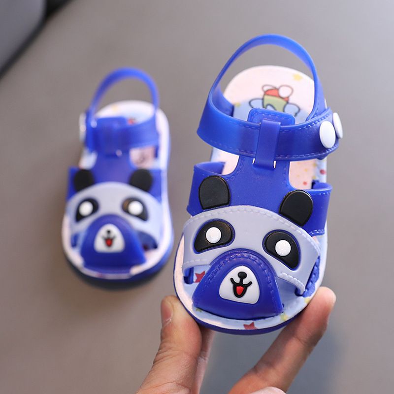 Giày sandal nút cài, giày tập đi cho bé trai bé gái hình gấu trúc nhám cute