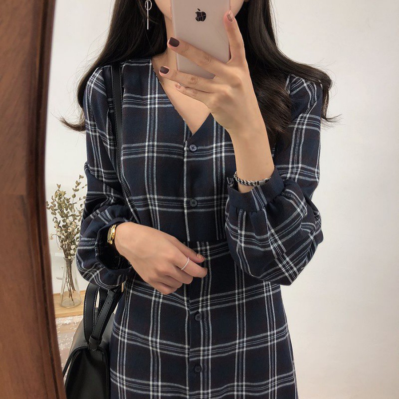 Đầm Nữ Dáng Dài Họa Tiết Caro Phong Cách Hàn Quốc | BigBuy360 - bigbuy360.vn