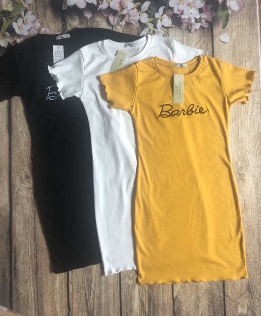 Đầm body cuốn biên tay ngắn ,đầm thêu chữ babie