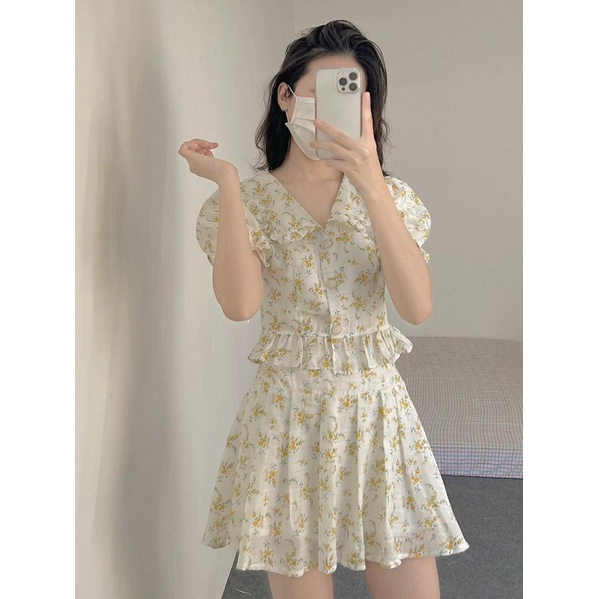 💥CÓ SẴN💥 Set áo váy hoa bèo cổ sen thanh lịch - set váy hoa mùa hè 2022 ♥️ẢNH THẬT♥️