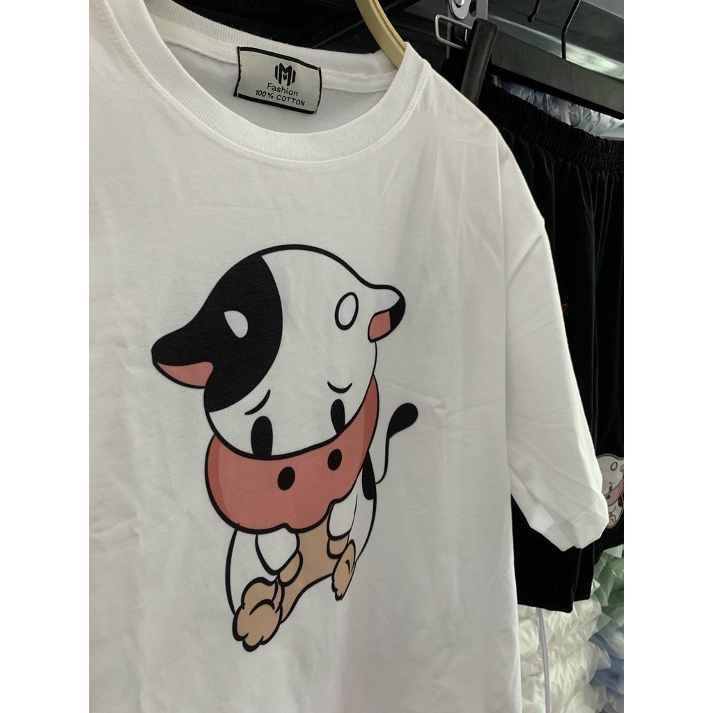 Bộ mặc nhà nữ in hoạt hình con bò,FREE SHIP, siêu dễ thương chất co giãn coto thấm hút mồ hôi tốt