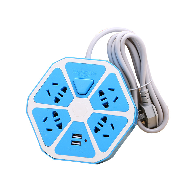 Ổ cắm USB hình đa giác có 10 lỗ cắm tiện lợi kèm dây nối dài bảo vệ chống sét an toàn