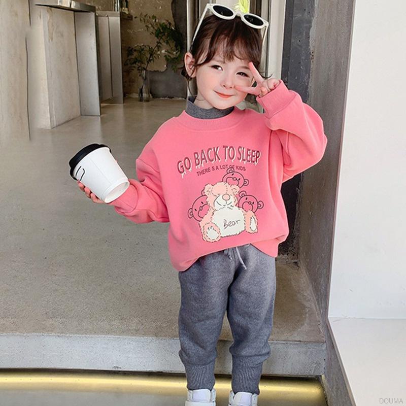 Áo thun tay dài chất liệu polyester thoáng khí hoạ tiết hoạt hình cho bé gái