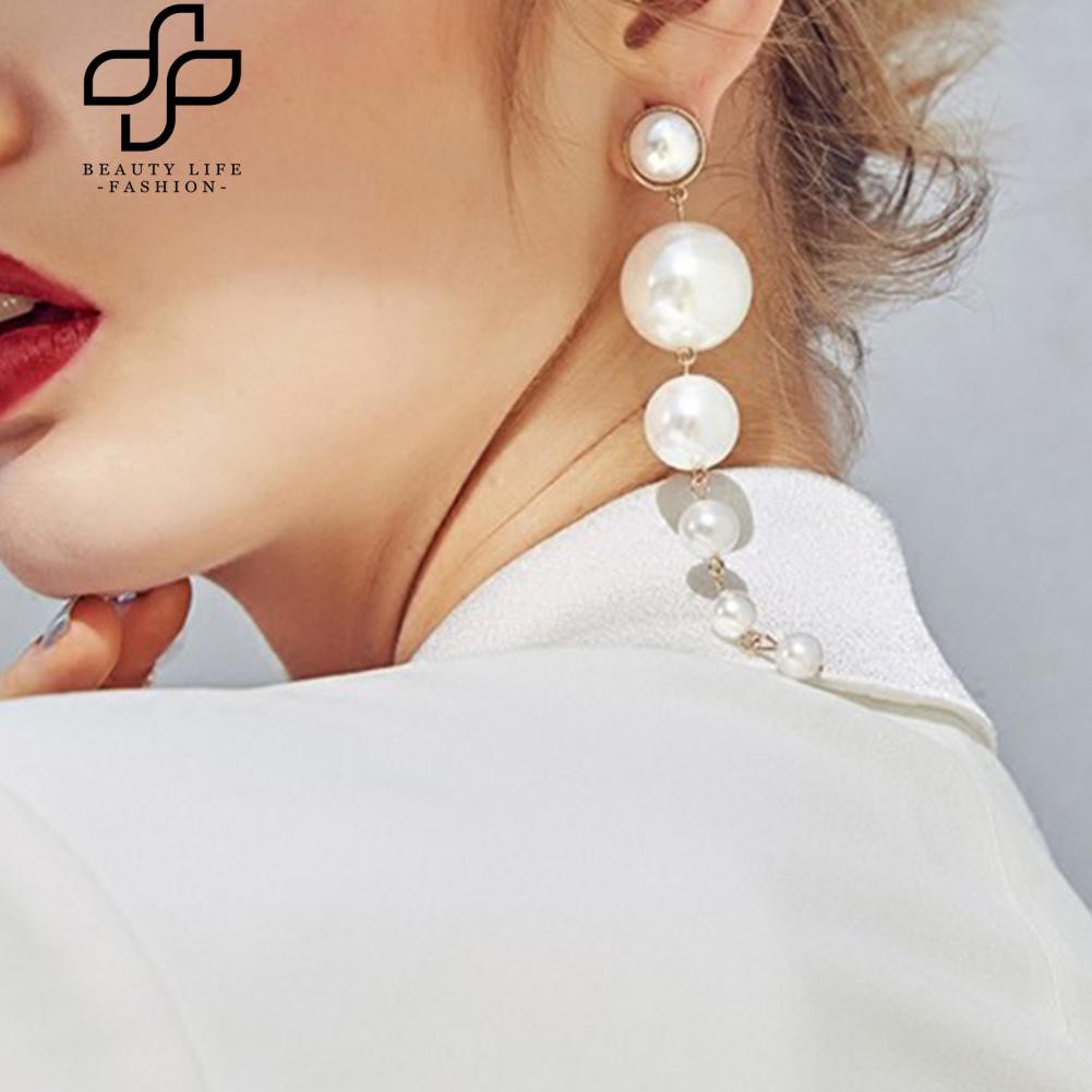 Khuyên tai dài giả ngọc trai cho nữ