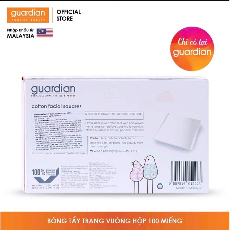 Bông tẩy trang Guardian vuông hộp 100 miếng