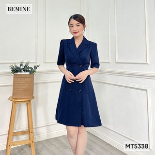 Đầm cổ vét đính nút tùng bemine mt5338xanhden