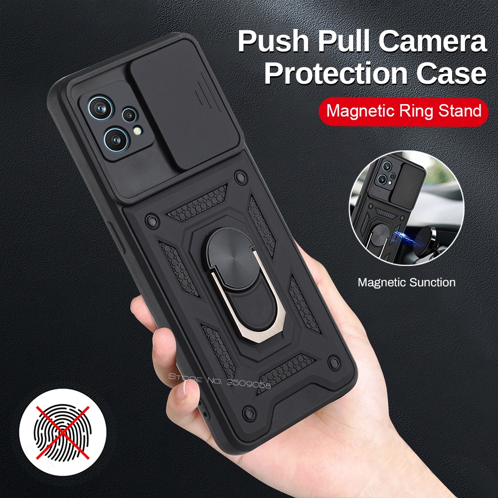 Ốp Điện Thoại Chống Sốc Có Nắp Trượt Bảo Vệ Camera Cho Realme 9 Pro Plus 5G Realme 9 4G RMX3521 6.4" Ốp Điện Thoại Có Giá Đỡ Nam Châm Cho Xe Hơi Realmi 9i