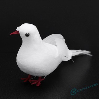 ღCM  2pcs White Foam Feather Simulation Doves Wedding Table Decor Home Craft