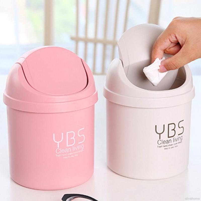 Thùng rác nhựa mini màu sắc ngọt ngào có nắp đậy tiện dụng