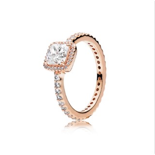 PANDORA Nhẫn Cầu Hôn Đính Kim Cương Nhân Tạo Hình Vuông