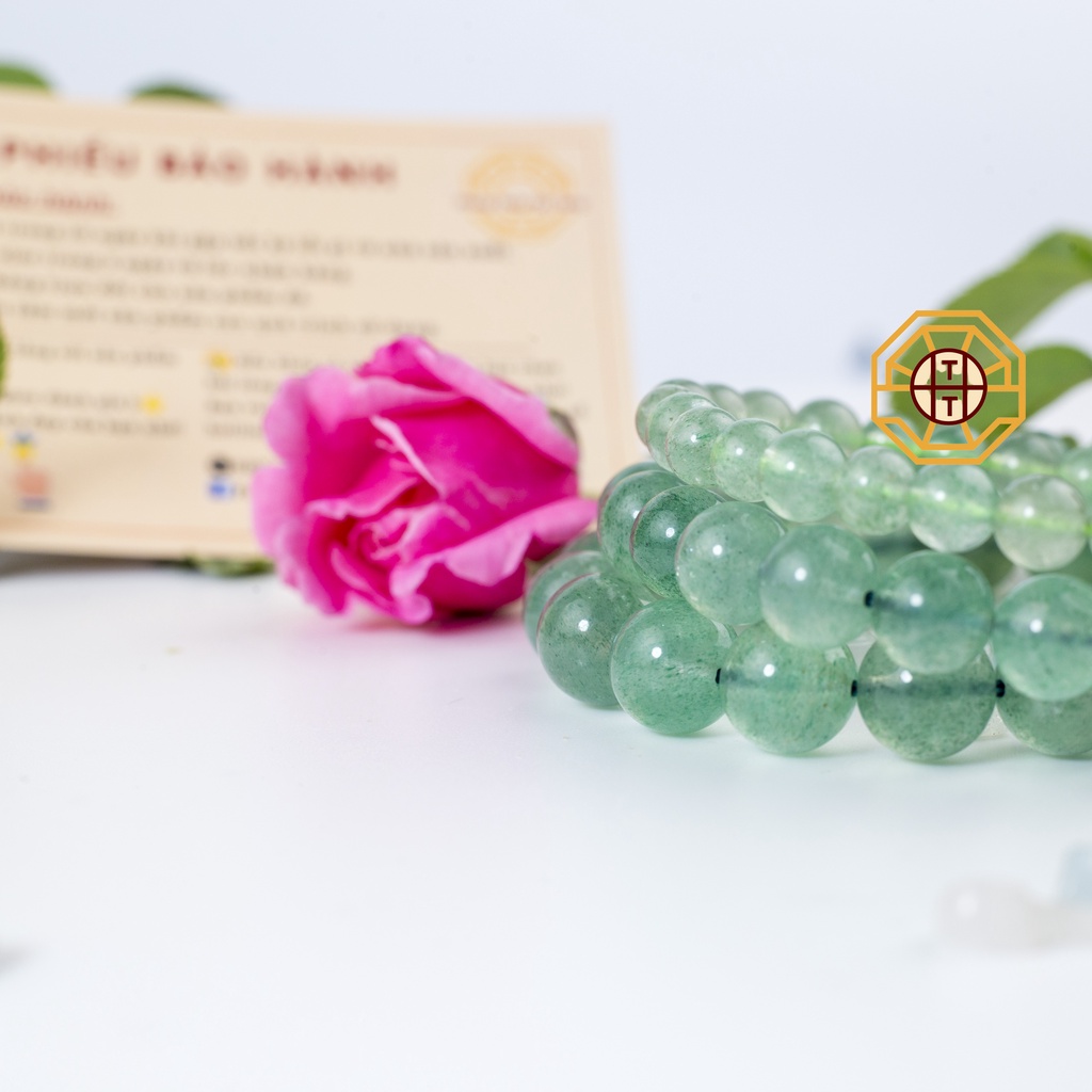 Vòng tay phong thủy Đá T Anh Dâu Tây Xanh [TẶNG HỘP GỖ CAO CẤP] 6 8 10 li cho nữ mệnh Mộc Hỏa - Phong Thủy Tây Tạng