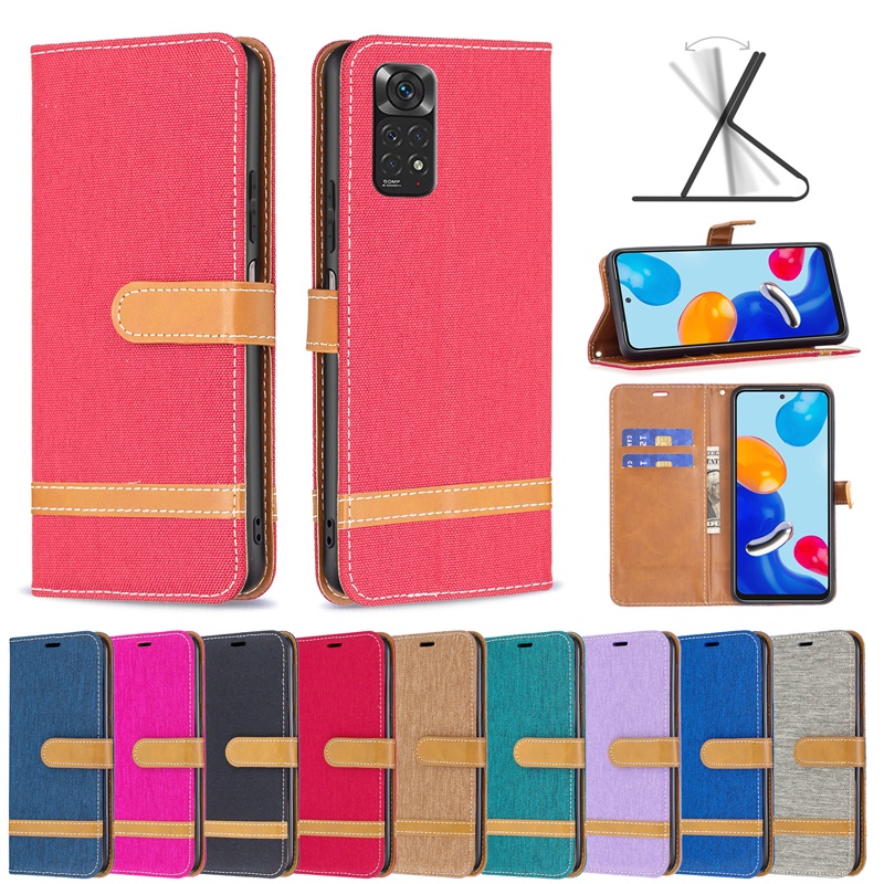 Ốp Điện Thoại Da Denim Mềm Dạng Ví Lật Từ Tính Bảo Vệ Toàn Diện Cho Xiaomi Redmi 10C 9C/10A Redmi Note 11 Pro