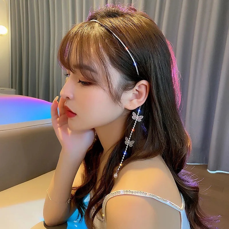 Băng Đô Cài Tóc Co Giãn Chống Trượt Đính Đá / Ngọc Trai / Cánh Bướm Thanh Lịch Cho Cô Dâu