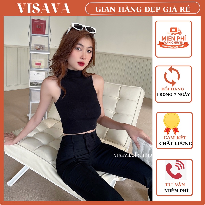 Áo thun croptop nữ  trơn sát nách cổ lọ thun borip 100% cotton co giãn nhiều màu form basic  VI421
