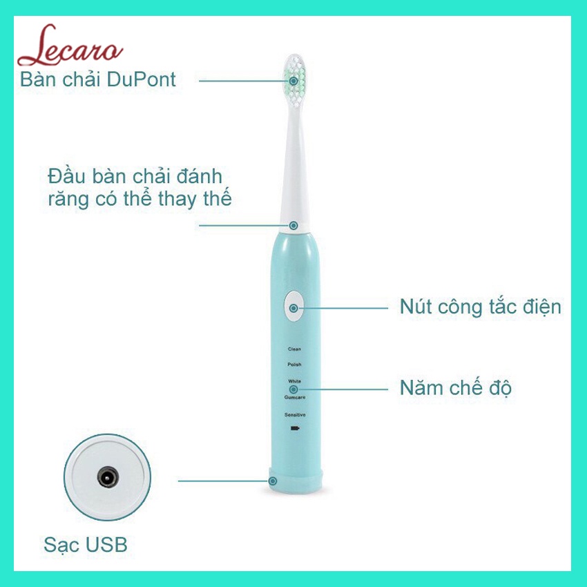 Bàn Chải Điện ELECTRIC TOOTHBRUSH 5 IN 1, Bàn Chải Đánh Răng Tự Động, Đa Năng, Sạch Sâu, Răng Sáng Khoẻ   LECARO