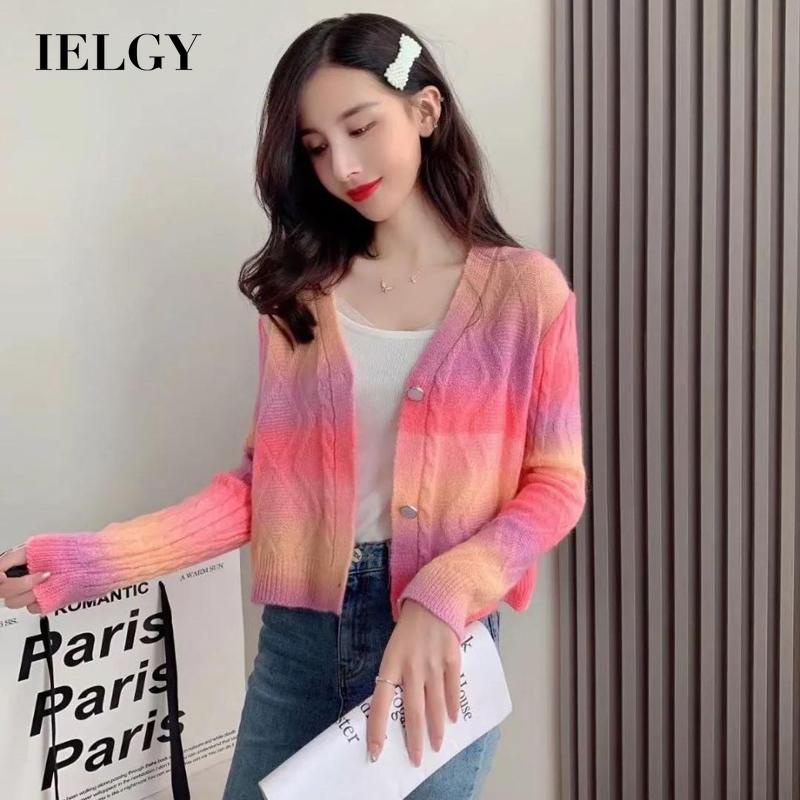 IELGY Áo Khoác cardigan Dệt Kim Tay Dài Dáng Rộng Màu gradient Thời Trang Cho Nữ