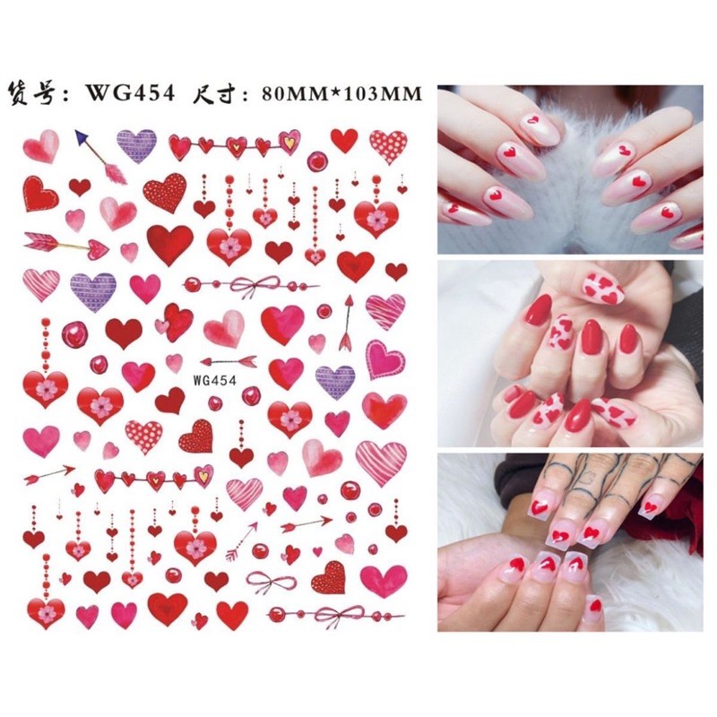 Sticker hoạ tiết trái tim Valentine,hình dán móng hoạ tiết trái tim Valentine trang trí móng tay nail