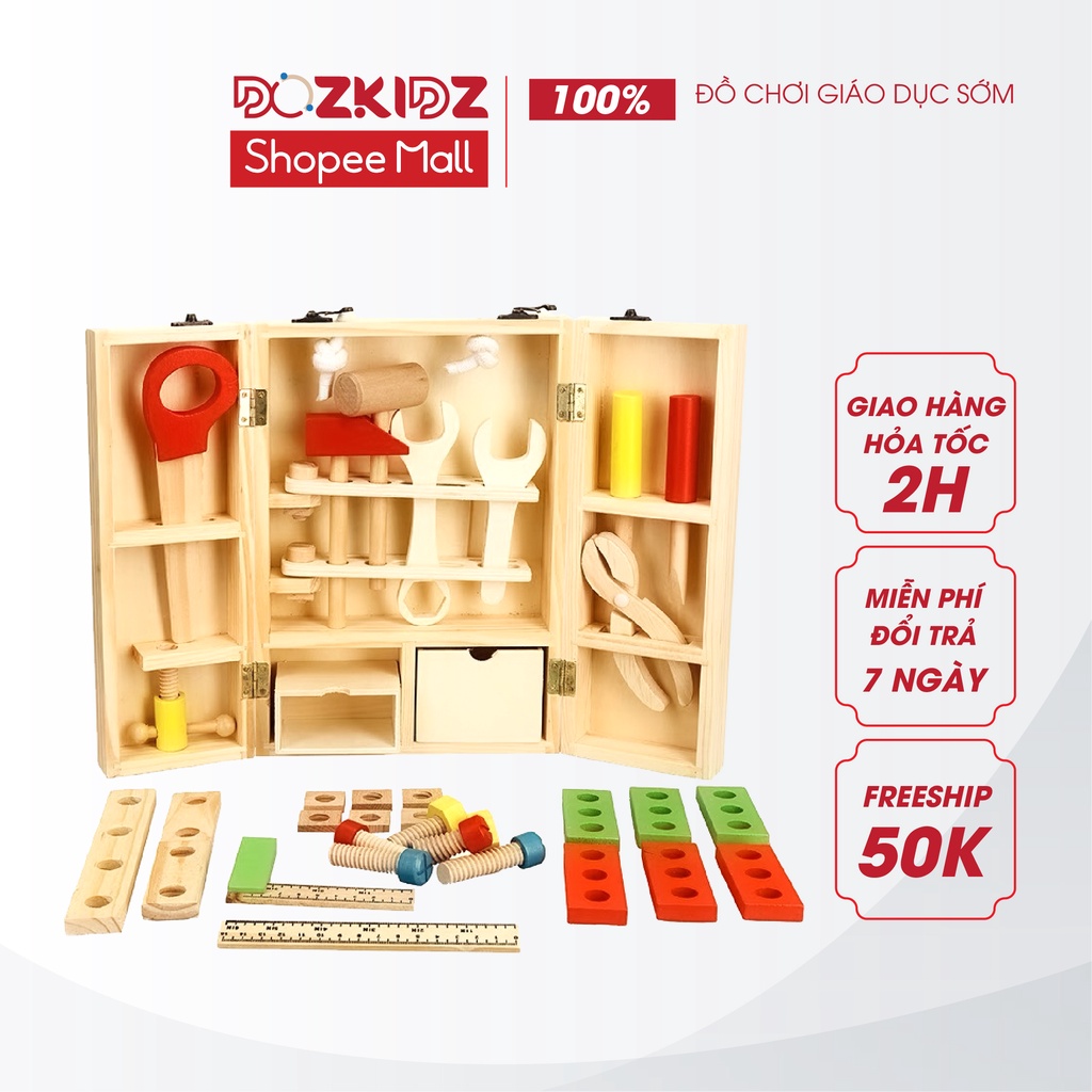 Đồ chơi gỗ hộp dụng cụ sửa chữa cho bé trai từ 3-7 tuổi - DOZKIDZ