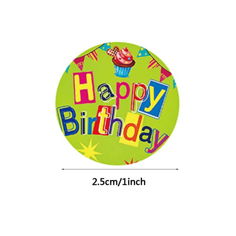 （good） 1 Roll 8 Styles Happy Birthday Round Stickers Party Gift Packaging Seal Labels