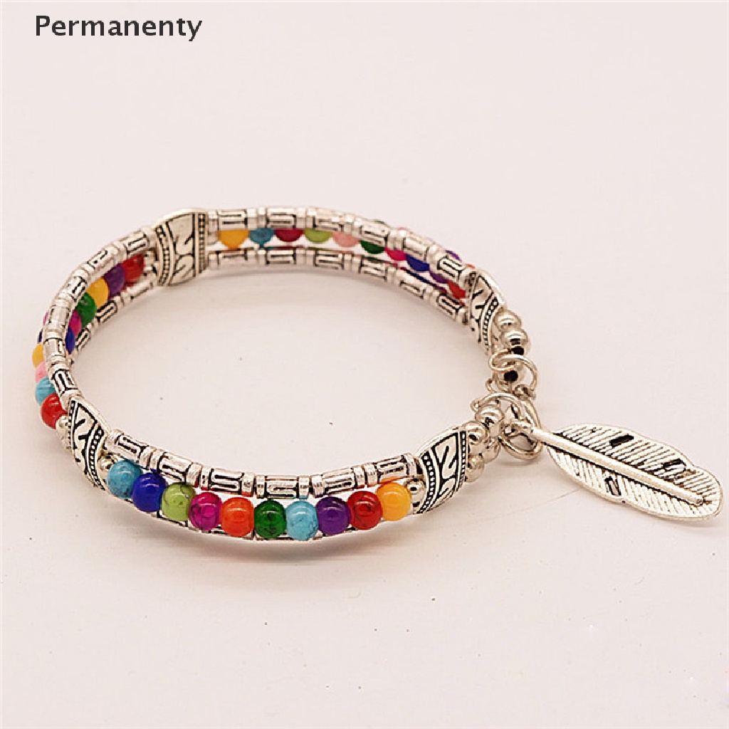 Vòng Tay Bạc Tây Tạng Hình Lông Vũ Màu Ngọc Lam Phong Cách Gypsy Cổ Điển Bohemian