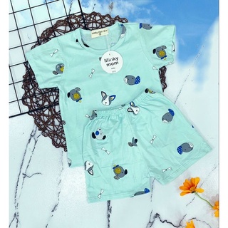 Bộ thun lạnh cộc tay Minky mom túi zip in hình cho bé trai bé gái (6-16kg)