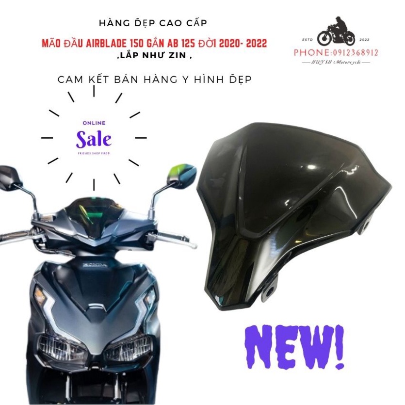 Mão đầu Airblade AB125cc, AB 150cc, AB 2020, AB 2021 Màu Đen Khói