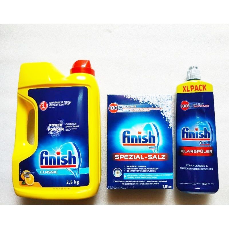 Combo rửa bát: Bột rửa Finish 2,5kg + muối Finish 1,2kg + Bóng Finish 750ml + chai vệ sinh Mrb Finish