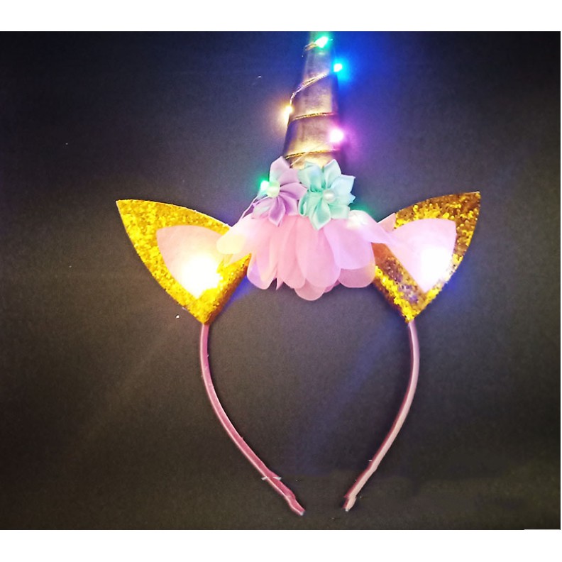 Băng đô hình sừng kỳ lân có đèn LED dùng làm quà tặng cho bé gái độc đáo dễ thương